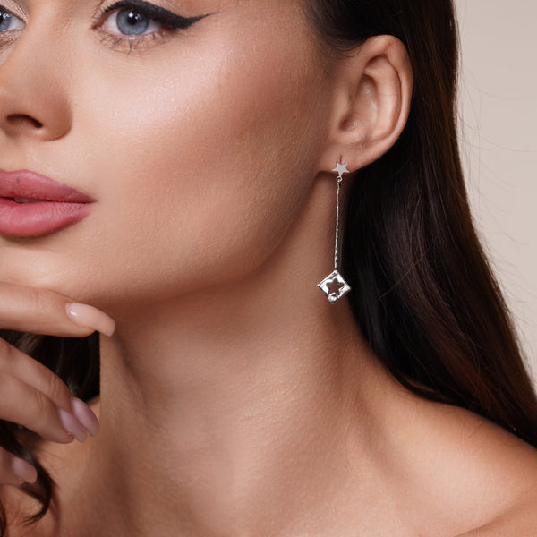 Silver 925 Rhodium Plated Open Dangling Wire Heart Hook Earrings