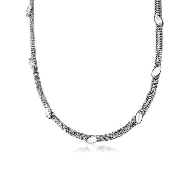 Silver 925 Rhodium Plated Italian Necklace with Marquise Stone Crystals