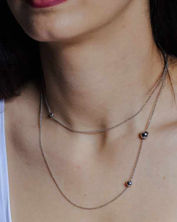 Rhodium Plated 925 Sterling Silver Bead Necklace