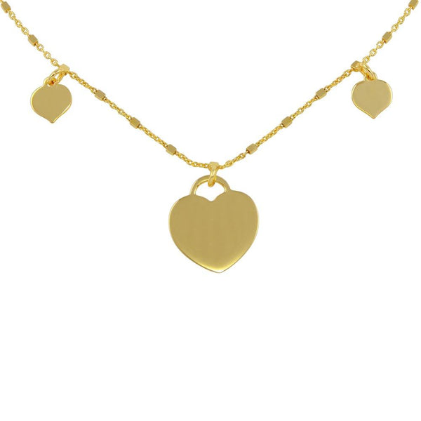 Gold Plated 925 Sterling Silver Triple Heart Choker Necklace