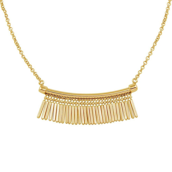 Gold Plated 925 Sterling Silver Bar with Tassels Necklace