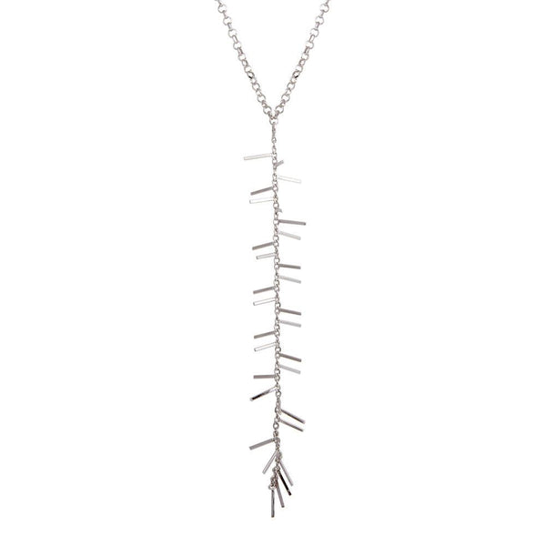 Rhodium Plated 925 Sterling Silver Spiky Drop Necklace