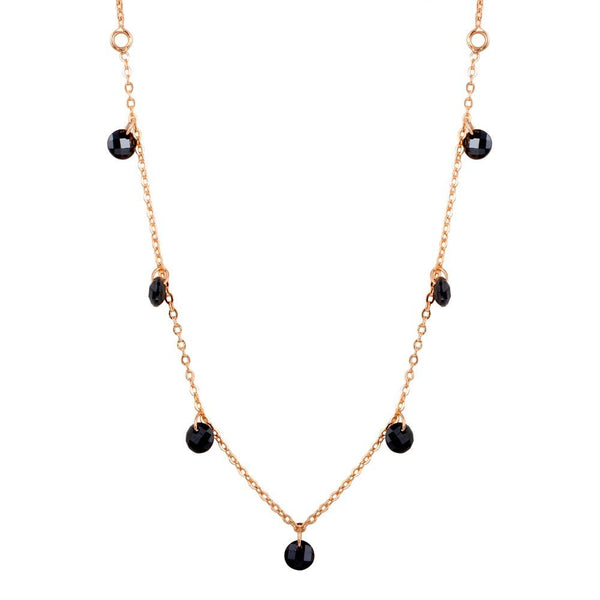 Rose Gold Plated 925 Sterling Silver Dangling Black CZ Chain Necklace