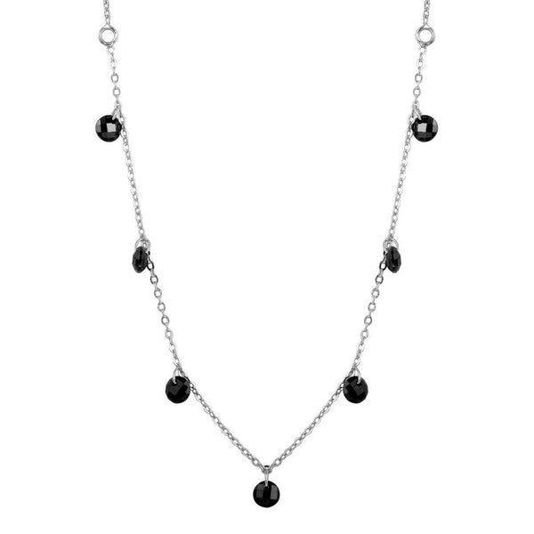 Rhodium Plated 925 Sterling Silver Dangling Black CZ Chain Necklace