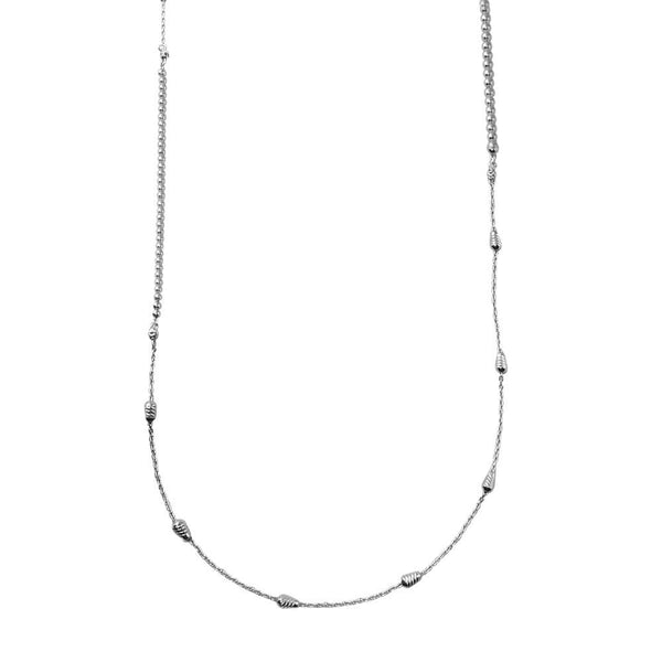 Rhodium Plated 925 Sterling Silver 34 Inches Chain Beaded Necklace