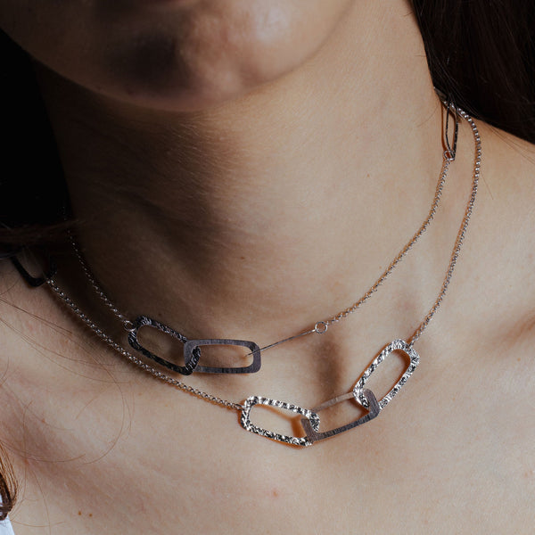 Rhodium Plated 925 Sterling Silver DC Open Squares Necklace