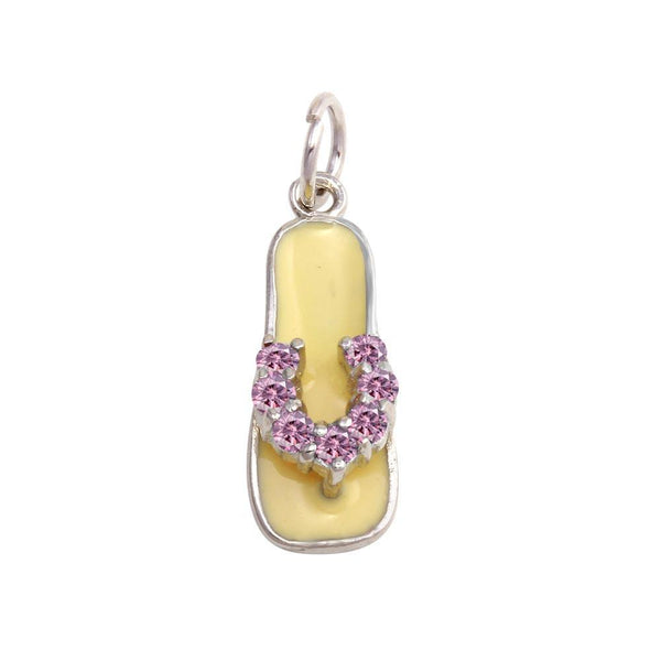 Rhodium Plated 925 Sterling Silver White Enamel Pink CZ Sandal Pendant