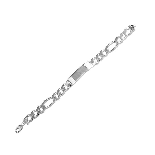 High Polished 925 Sterling Silver Engravable ID Super Flat Figaro 220 Bracelet 8.4mm