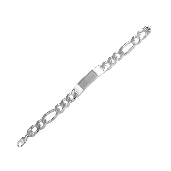 High Polished 925 Sterling Silver Engravable ID Super Flat Figaro 250 Bracelet 9.7mm