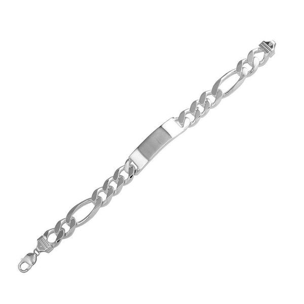 High Polished 925 Sterling Silver Engravable ID Super Flat Figaro 300 Bracelet 10.9mm