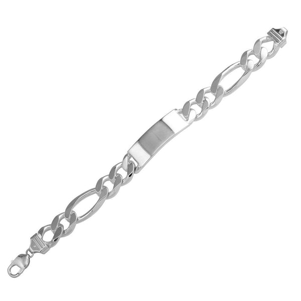 High Polished 925 Sterling Silver Engravable ID Figaro 400 Bracelet 16.3mm