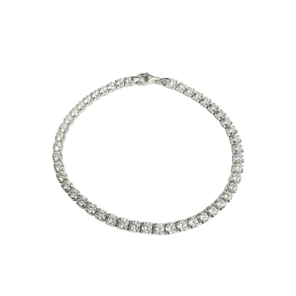 925 Sterling Rhodium Plated 3.5mm Tennis Clear Asscher CZ Bracelet