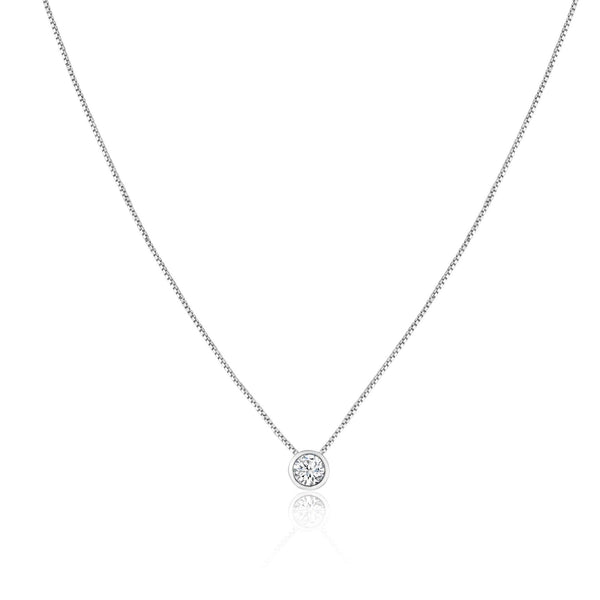 925 Sterling Silver Clear CZ Rhodium Plated Round Solitaire CZ Necklace