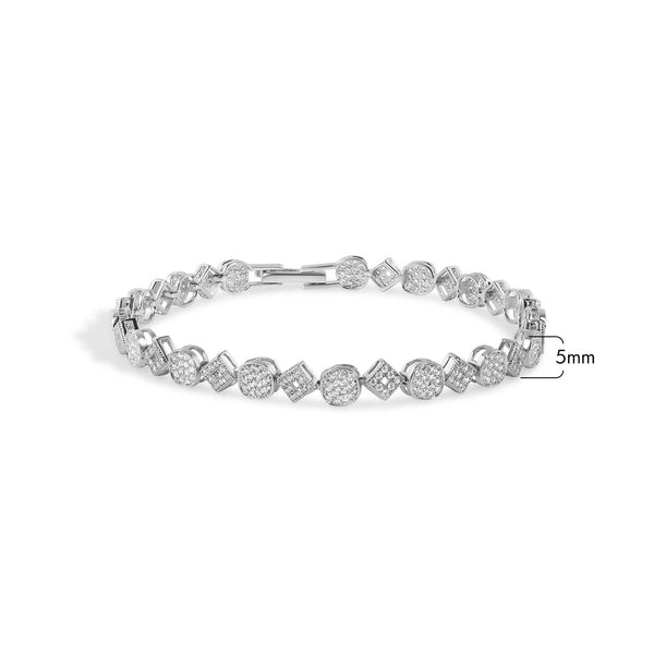 Silver 925 Rhodium Plated 5mm Multiple Square and Circle Micro Pave Tennis Clear CZ Bracelet