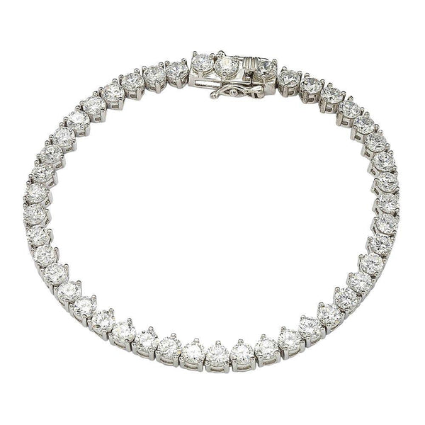 Rhodium Plated 925 Sterling Silver Clear CZ 3 Prong Tennis Bracelet