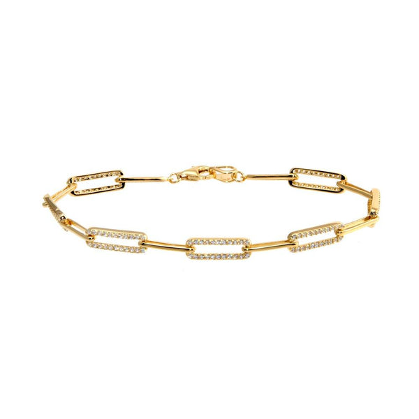Gold Plated 925 Sterling Silver CZ Paperclip Bracelet