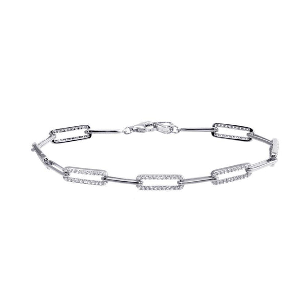 Rhodium Plated 925 Sterling Silver CZ Paperclip Bracelet 7.25