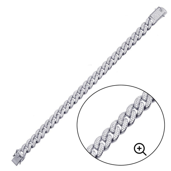 Rhodium Plated 925 Sterling Silver CZ Encrusted Miami Cuban Link Bracelet 11.5mm