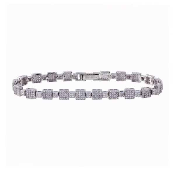 Rhodium Plated 925 Sterling Silver 5.3mm Square Micro Pave Link CZ Tennis Bracelet
