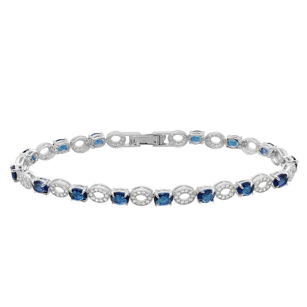 Rhodium Plated 925 Sterling Silver Interval Blue CZ Stones Tennis Bracelet