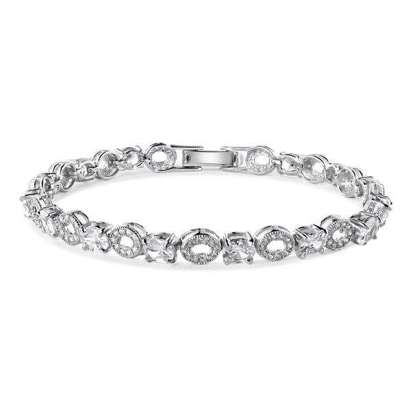Silver 925 Rhodium Plated Round and CZ Accented Bracelet