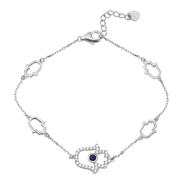 Rhodium Plated 925 Sterling Silver Multiple Hamsa CZ Bracelet