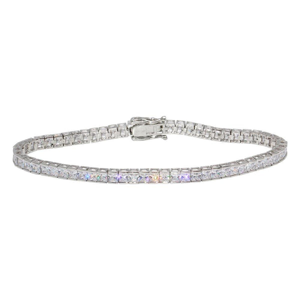 Rhodium Plated 925 Sterling Silver Clear CZ Tennis Bracelet