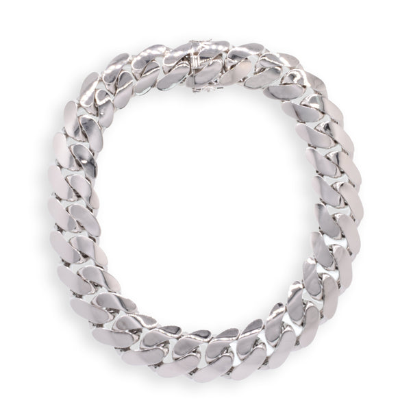 Rhodium Plated 925 Sterling Silver Hollow 30.5mm Miami Cuban Necklace or Bracelet