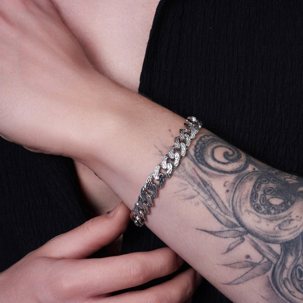 Rhodium Plated 925 Sterling Silver Lightweight Diamond Cut Miami Cuban 10.5mm Hollow Bracelet