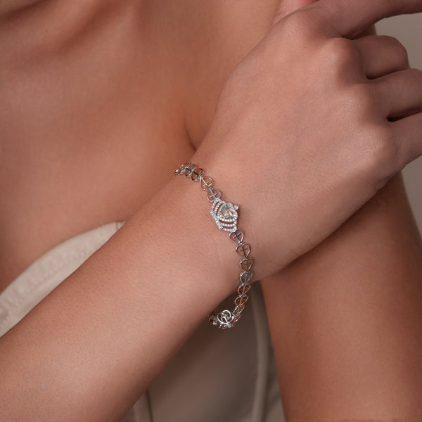 Three Tone Plated 925 Sterling Silver Heart Cross Quinceañera Crown 16.2mm x 11.3mm Clear CZ Adjustable Bracelet