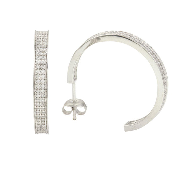 Rhodium Plated 925 Sterling Silver Semi Hoop Earrings with CZ