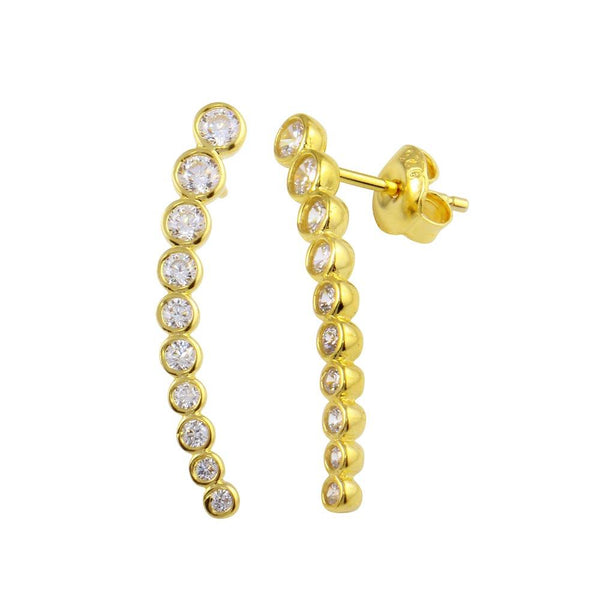 Gold Plated 925 Sterling Silver Dangling Clear Earrings