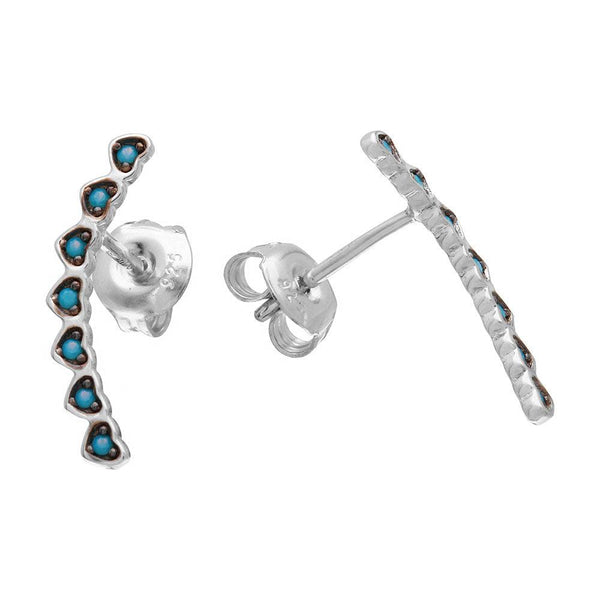 Rhodium Plated 925 Sterling Silver Turquoise Hearts Drop Earrings