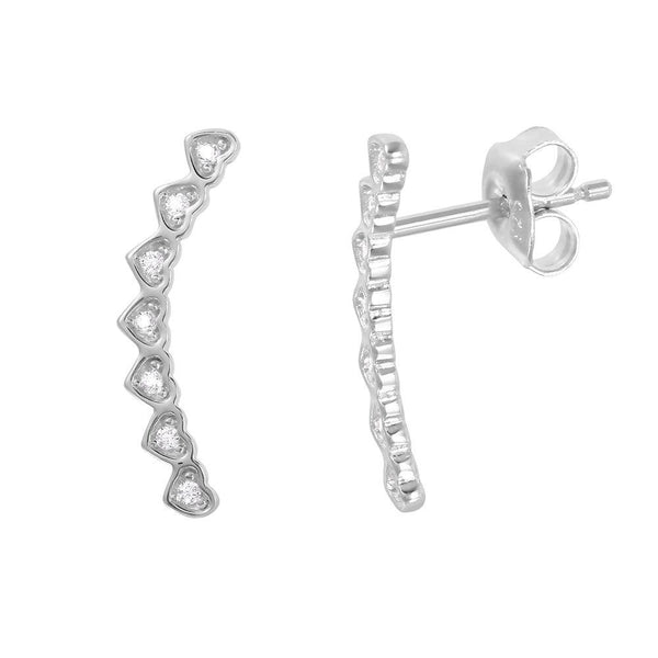 Silver 925 Rhodium Plated CZ Hearts Drop Earrings
