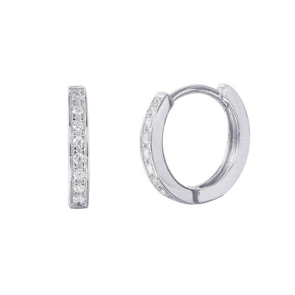 Silver 925 Rhodium Plated CZ huggie hoop Earrings with CZ