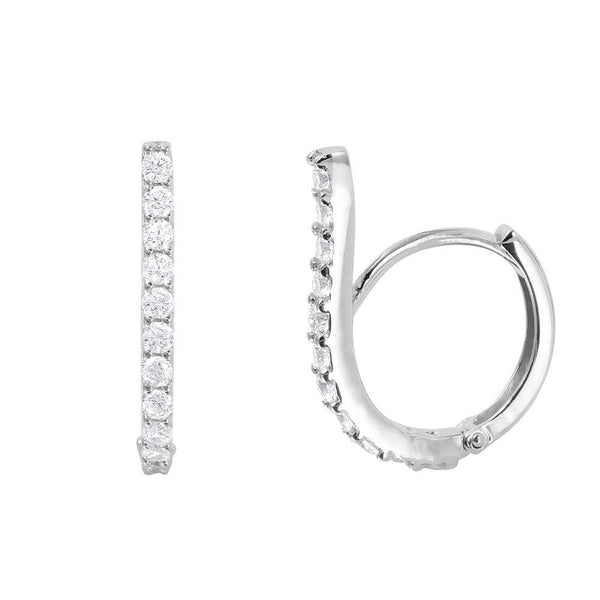 Silver 925 Rhodium Plated Swoop CZ huggie hoop Earrings