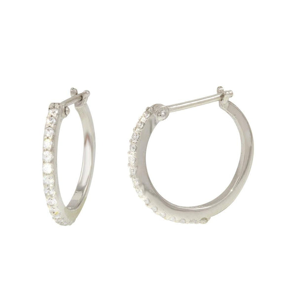 Rhodium Plated 925 Sterling Silver Mini Hoop Earrings with CZ