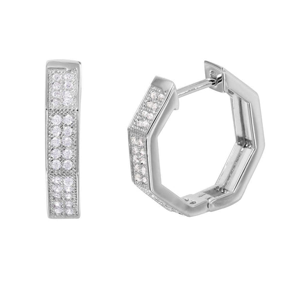 Silver 925 Rhodium Plated Octagon CZ huggie hoop Earrings