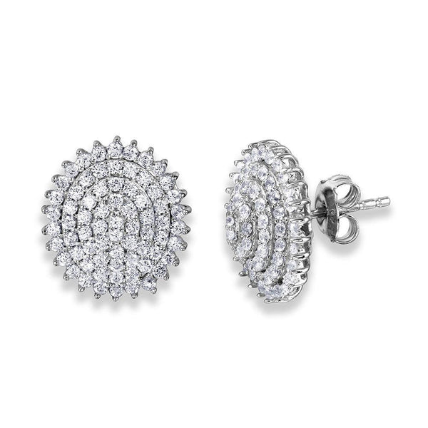 Silver 925 Rhodium Plated Round CZ Encrusted Layer Round Earring