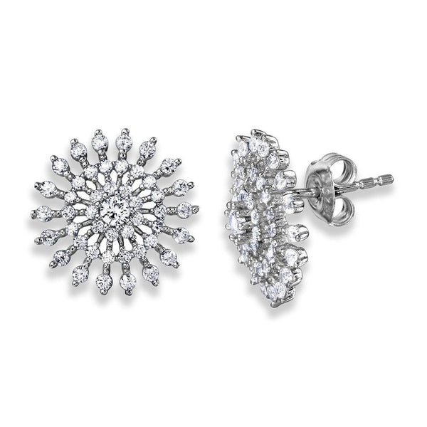 Silver 925 Rhodium Plated CZ Encrusted Sun Earrings