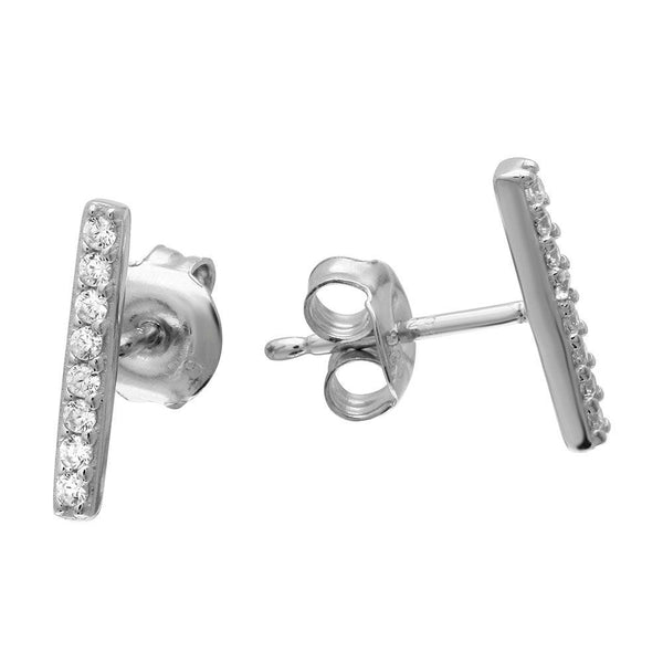 Silver 925 Rhodium Plated CZ Bar Earrings