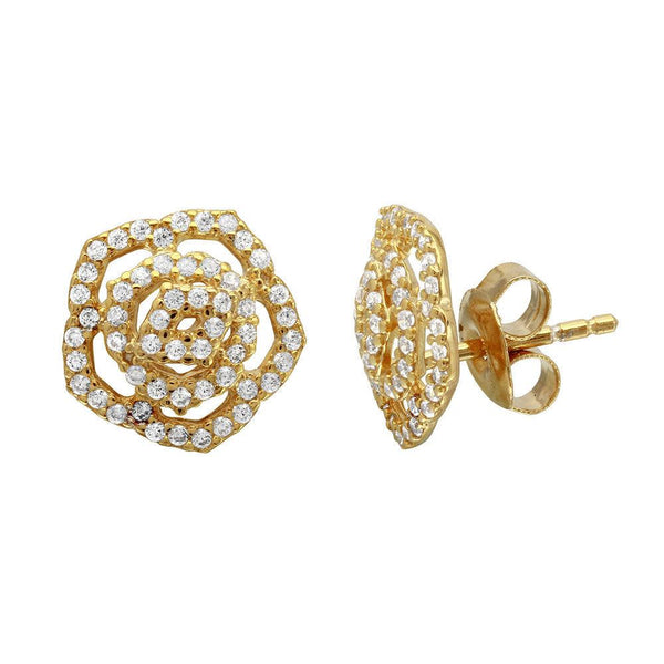 Gold Plated 925 Sterling Silver Outline CZ Flower Stud Earrings