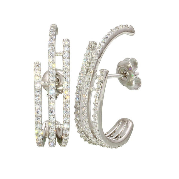 Rhodium Plated 925 Sterling Silver 3 Bar Dangling Earrings