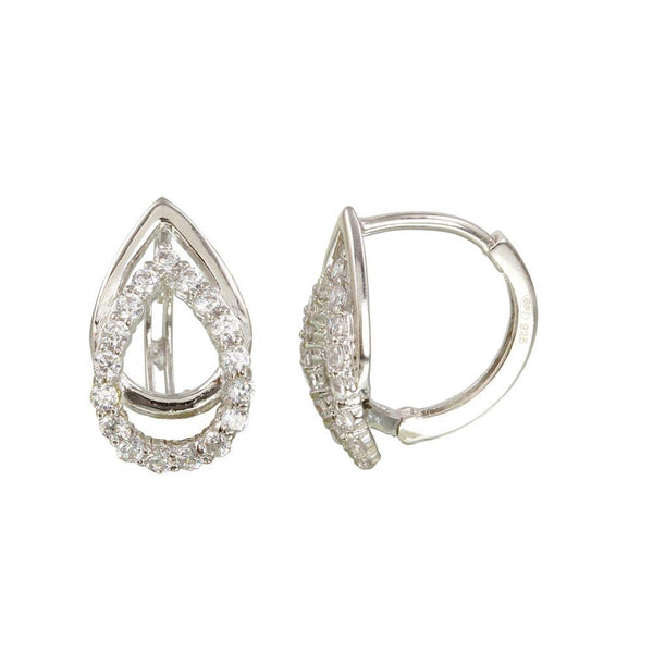 Rhodium Plated 925 Sterling Silver Open Teardrop CZ huggie hoop Earrings