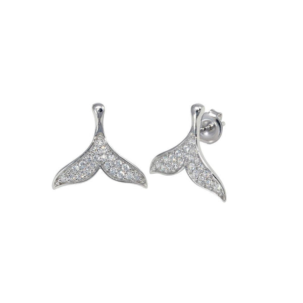 Rhodium Plated 925 Sterling Silver CZ Whale Tail Stud Earring