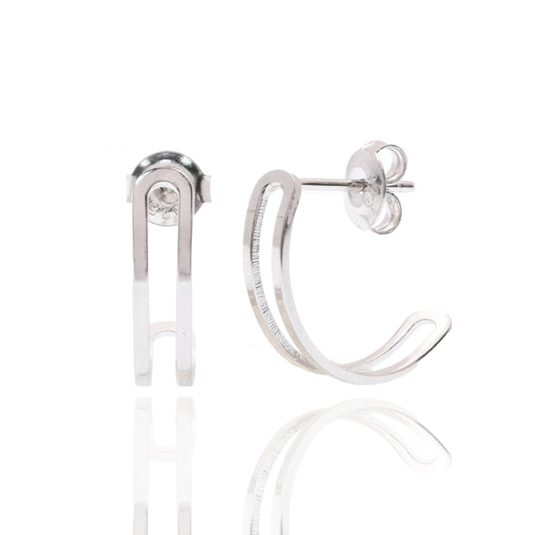 Sterling Silver Rhodium Plated Dual Band 4.5mm x 21mm Stud Earring