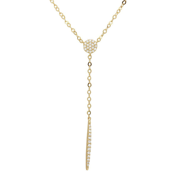 Gold Plated 925 Sterling Silver CZ Drop Bar Necklace