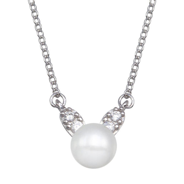 Rhodium Plated 925 Sterling Silver Synthetic Mother of Pearl CZ Necklace
