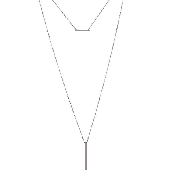 Rhodium Plated 925 Sterling Silver Drop Bar Necklace