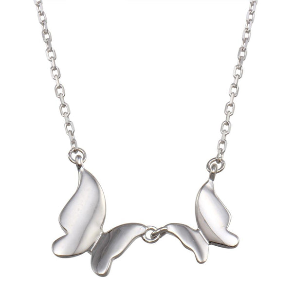 Rhodium Plated 925 Sterling Silver Double Butterfly Necklace